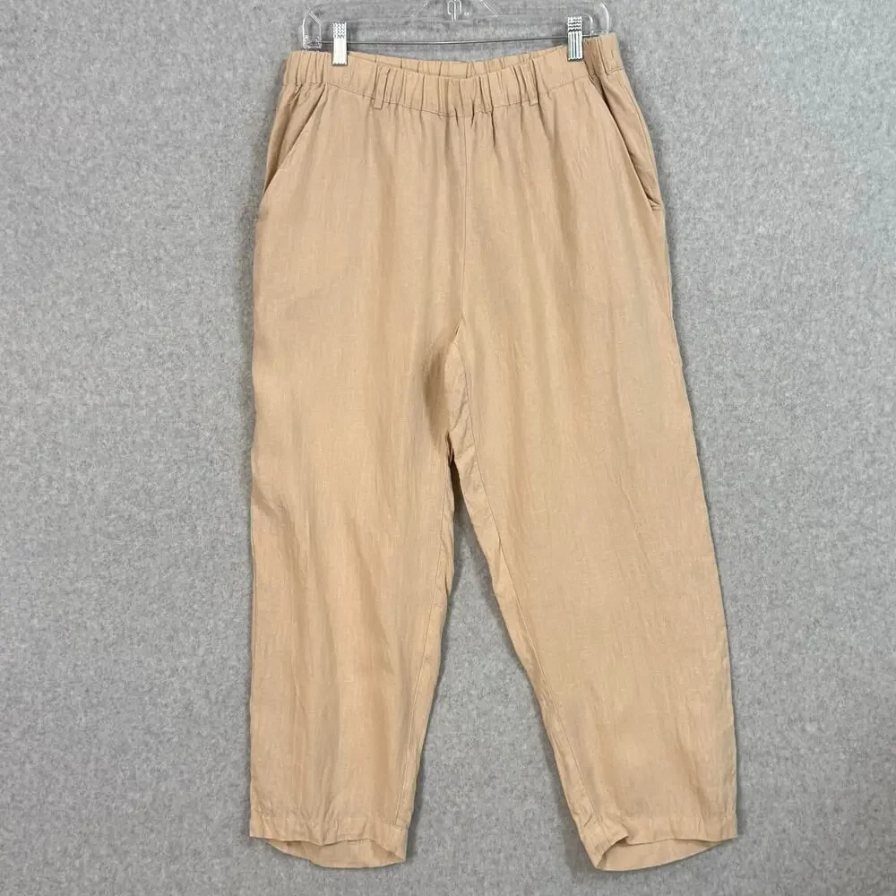 Quince 100% European Linen Pants Size L Pull On Beachy Quiet Luxury Resort Chic